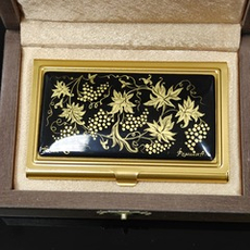 Коллекционная визитница "Золотой виноград" с ручной росписью Палех в футляре