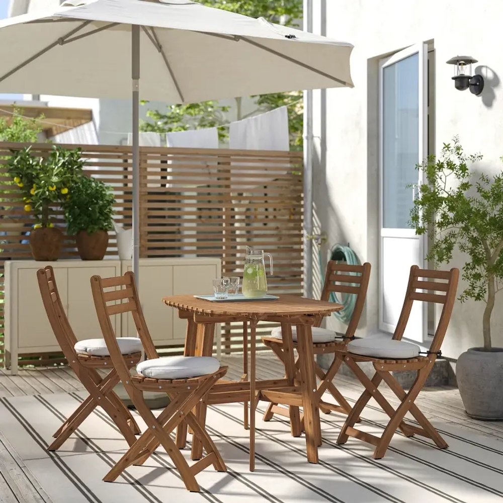 Садовый стол и 4 стула - ASKHOLMEN IKEA/ АСКХОЛЬМЕН ИКЕА,  78х73 см, коричневый
