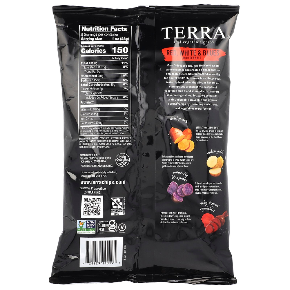 Terra, Настоящие овощные чипсы, красные, белые и голубые с морской солью, 141 г (5 унций)