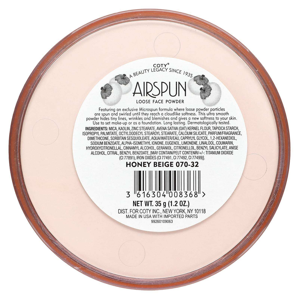 Airspun, рассыпчатая пудра для лица, медово-бежевый оттенок 070-32, 35 г (1,2 унции)