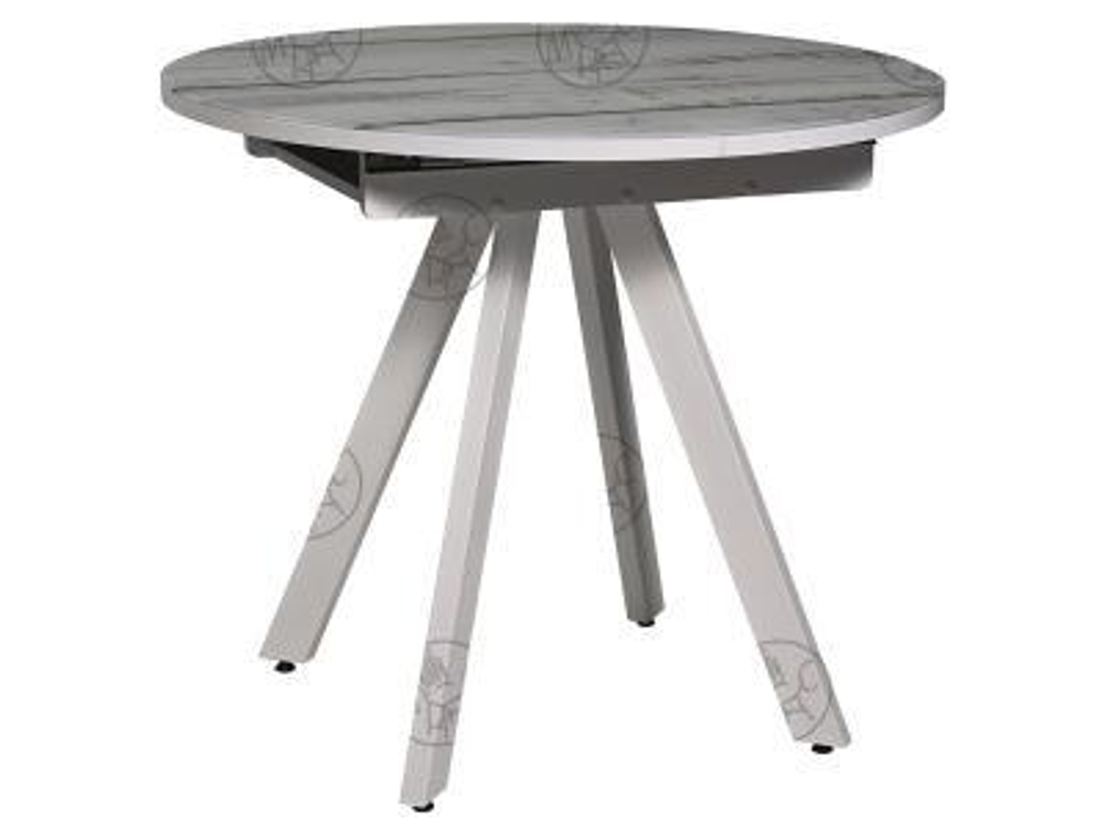 Стол Саен №27 Краска белый муар/900х900/380/Мех.баб./круг/Пласт вельский сланец 704 2к/кр.дуб сонома