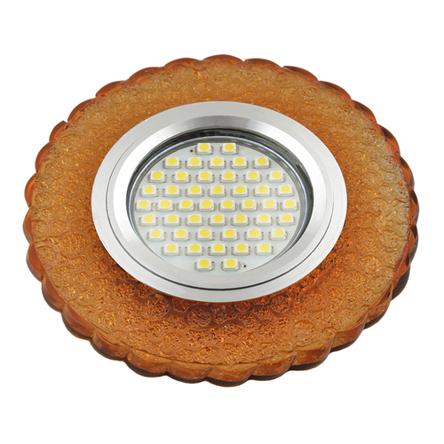 DLS-L140 GU5.3 GLASSY/GOLD Светильник декоративный встраиваемый, серия Luciole. Без лампы, цоколь GU5.3. Доп. светодиодная подсветка 3Вт. Стекло. Зерк