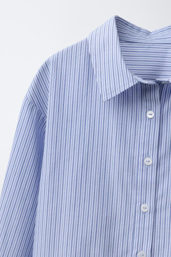 ZARA РУБАШКА В ПОЛОСКУ С ОБОРКАМИ, СИНИЙ/БЕЛЫЙ