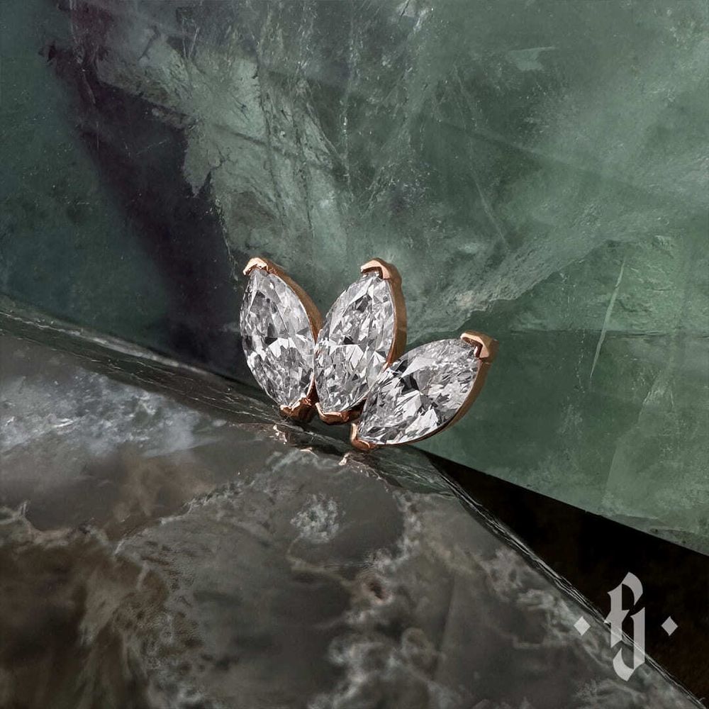 Кластер &quot;Triple Marquise&quot; - Розовое золото - White CZ