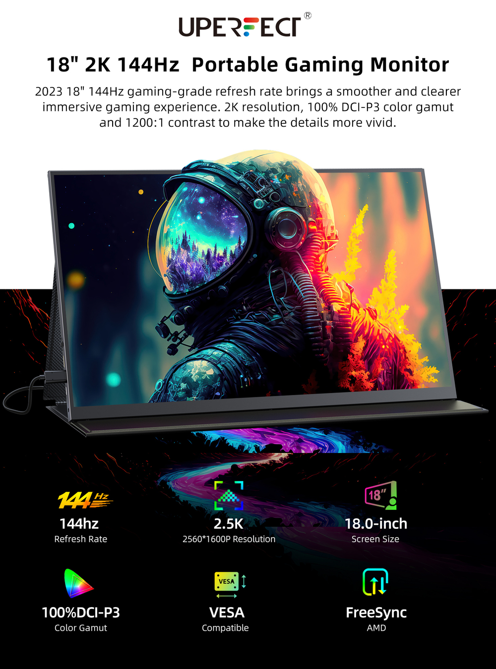 18" Портативный монитор с магнитным чехлом Ugame K118 WQXGA IPS 2560х1600, 144 Гц