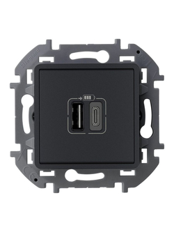 Устройство зарядное Inspiria с 2-мя USB разьемами A и C 240В/5В 3000мА антрацит IEK 673763