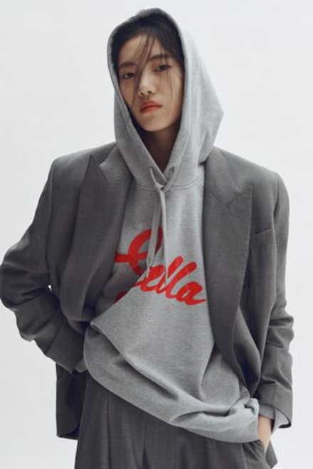 H&M - Stella McCartney Хлопковая толстовка с капюшоном и принтом, серый меланж