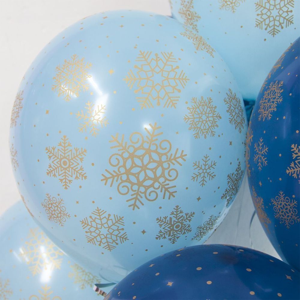 Шар (12"/30 см) Золотые снежинки, Ассорти, пастель, 5 ст 25 шт.