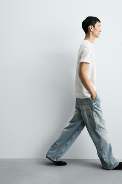 ZARA ДЖИНСЫ WIDE BAGGY FIT, ГОЛУБОЙ