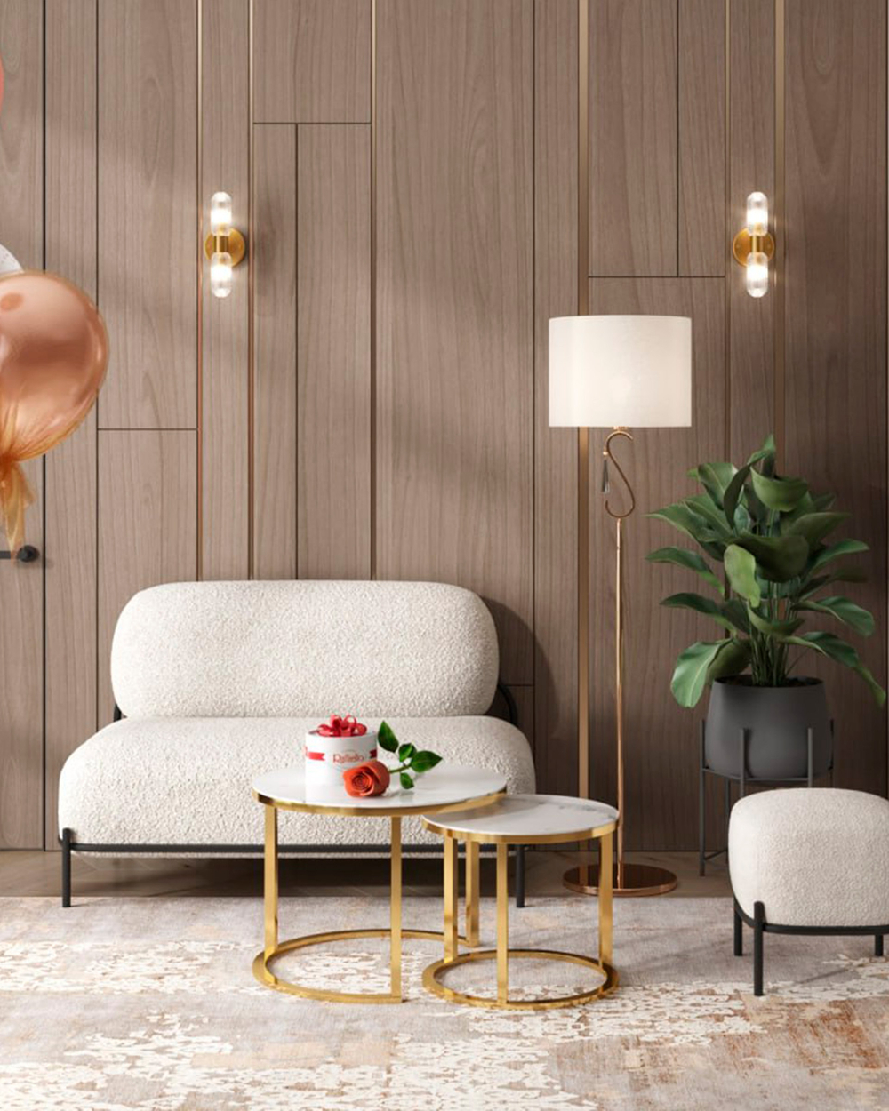 Диван Стоун new ткань букле молочный