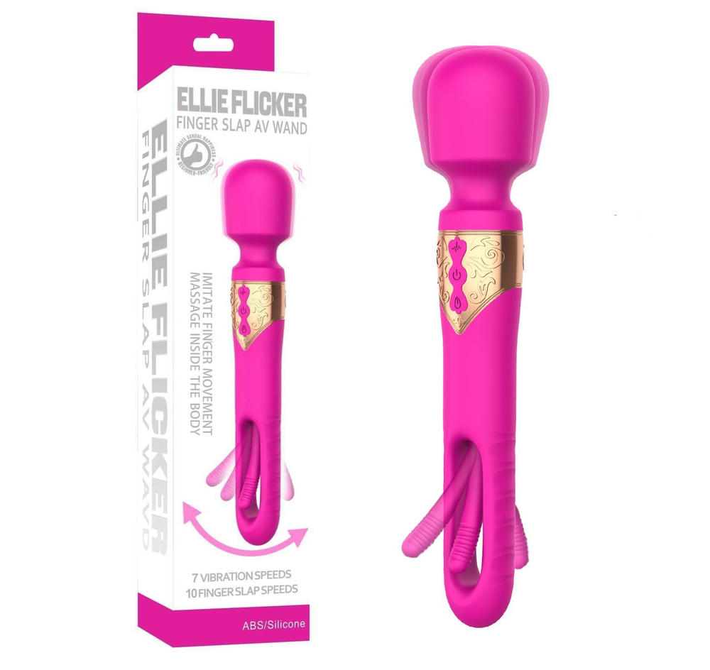 Розовый двусторонний wand-вибратор с функцией фингеринга - 26 см. (Цвет: розовый)