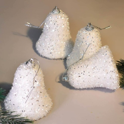 Елочные игрушки 4шт 7см "Колокольчик-морозный иней", белый