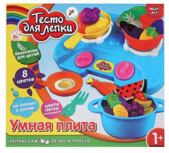 Тесто для лепки MultiArt Умная плита (посуда, приборы, 17 форм, 5 цветов)