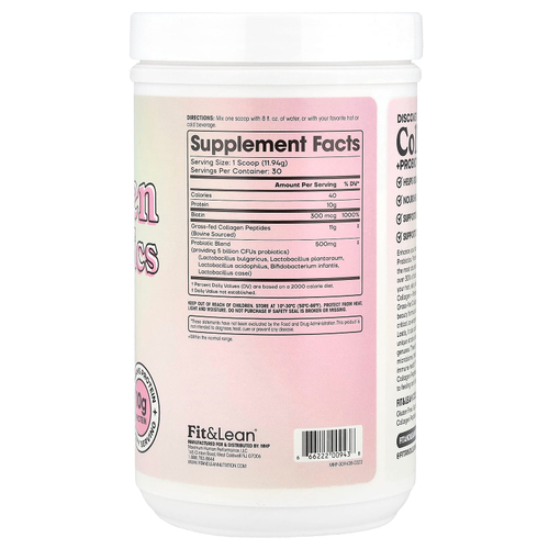 Fit & Lean, Коллаген с пробиотиками, без добавок, 358,2 г (12,64 унции)
