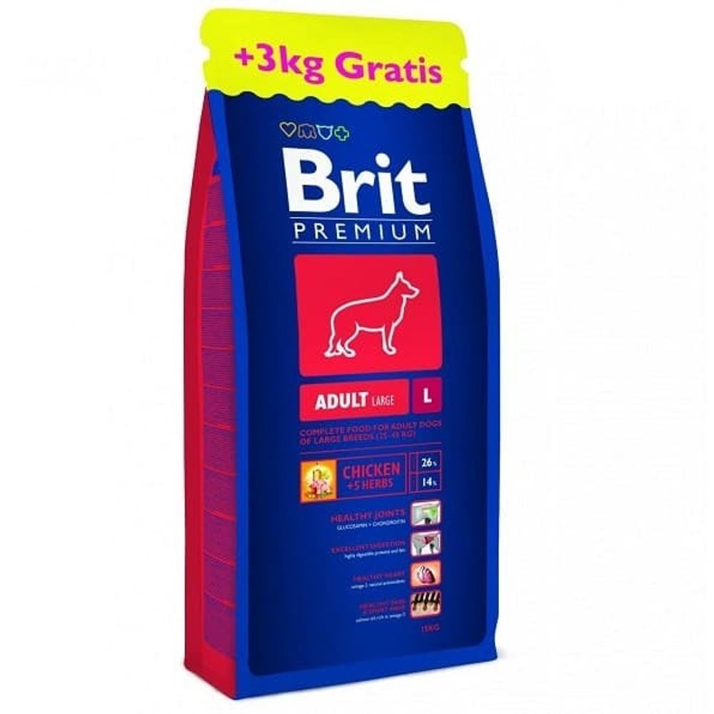Brit Premium Dog Adult L 15+3кг БЕСПЛАТНО корм для крупных пород собак от 1-7 лет
