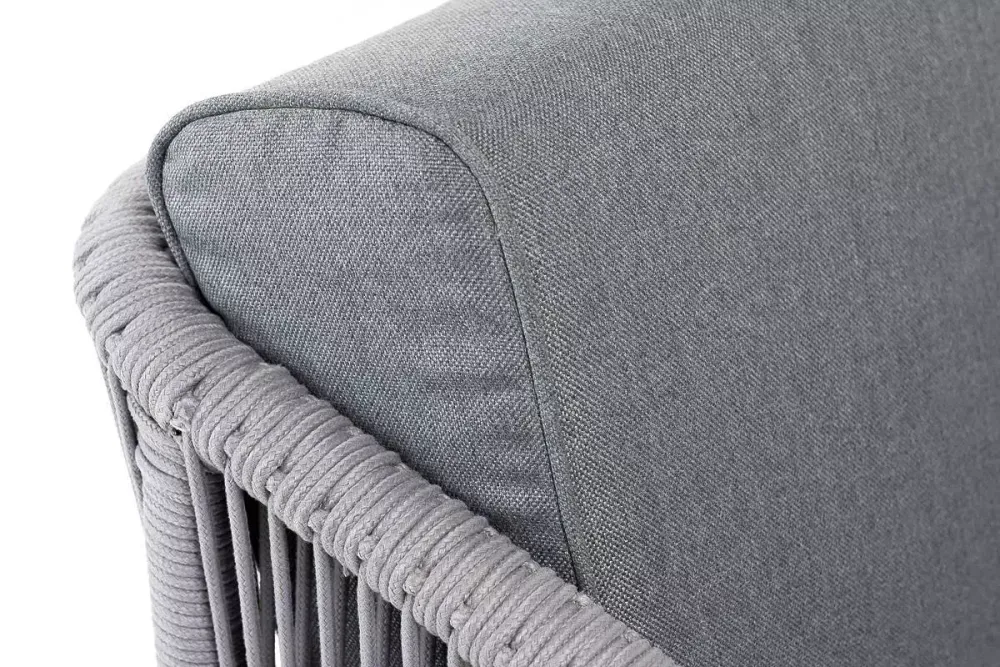 "Канны" кресло плетеное из роупа, каркас алюминий белый муар, роуп светло-серый круглый, ткань серая 017