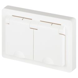 Розетка Intro Style 7-210-01 2х2P+E Schuko с крышкой штор., 16А-250В, СУ, IP44, белый