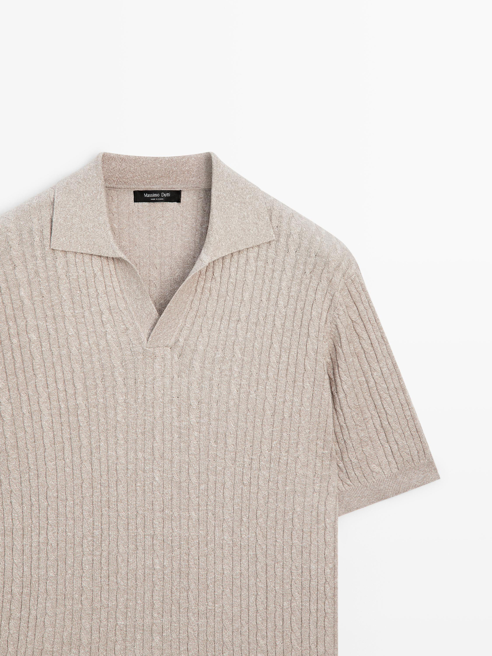 Massimo Dutti Вязаная рубашка-поло с короткими рукавами и узором «косичка», норка