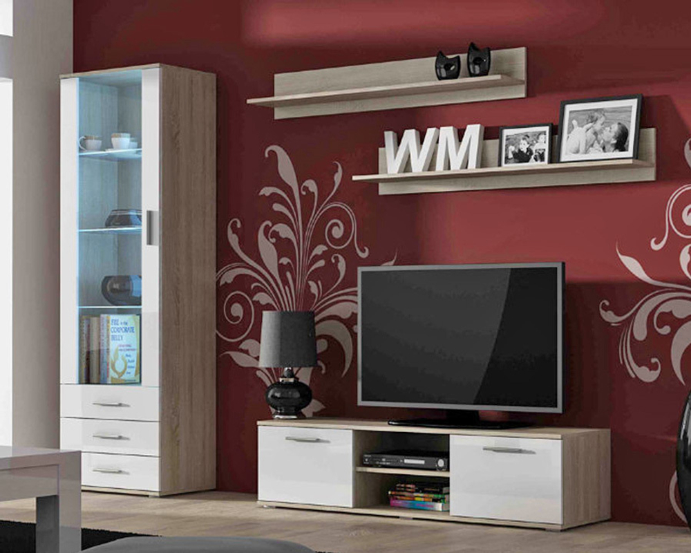 Гостиная Сохо 13 МДФ Белый DM635-6 / Дуб Сонома 3025 200*41*192 см, Белый, Дуб Сонома   Фиеста