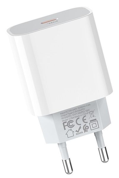 Адаптер питания Hoco C76A Speed source PD+QC 3.0 charger (USB-C: 5V max 3.0A/20Вт) Белый