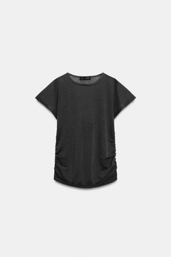 ZARA ТРИКОТАЖНЫЙ ТОП СО СБОРКАМИ, МОРСКОЙ ТЕМНО-СИНИЙ