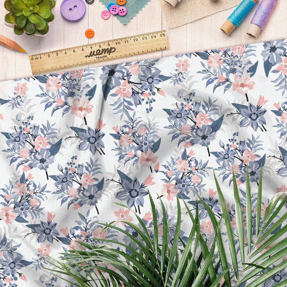 Ткань блэкаут букеты цветов с листьями