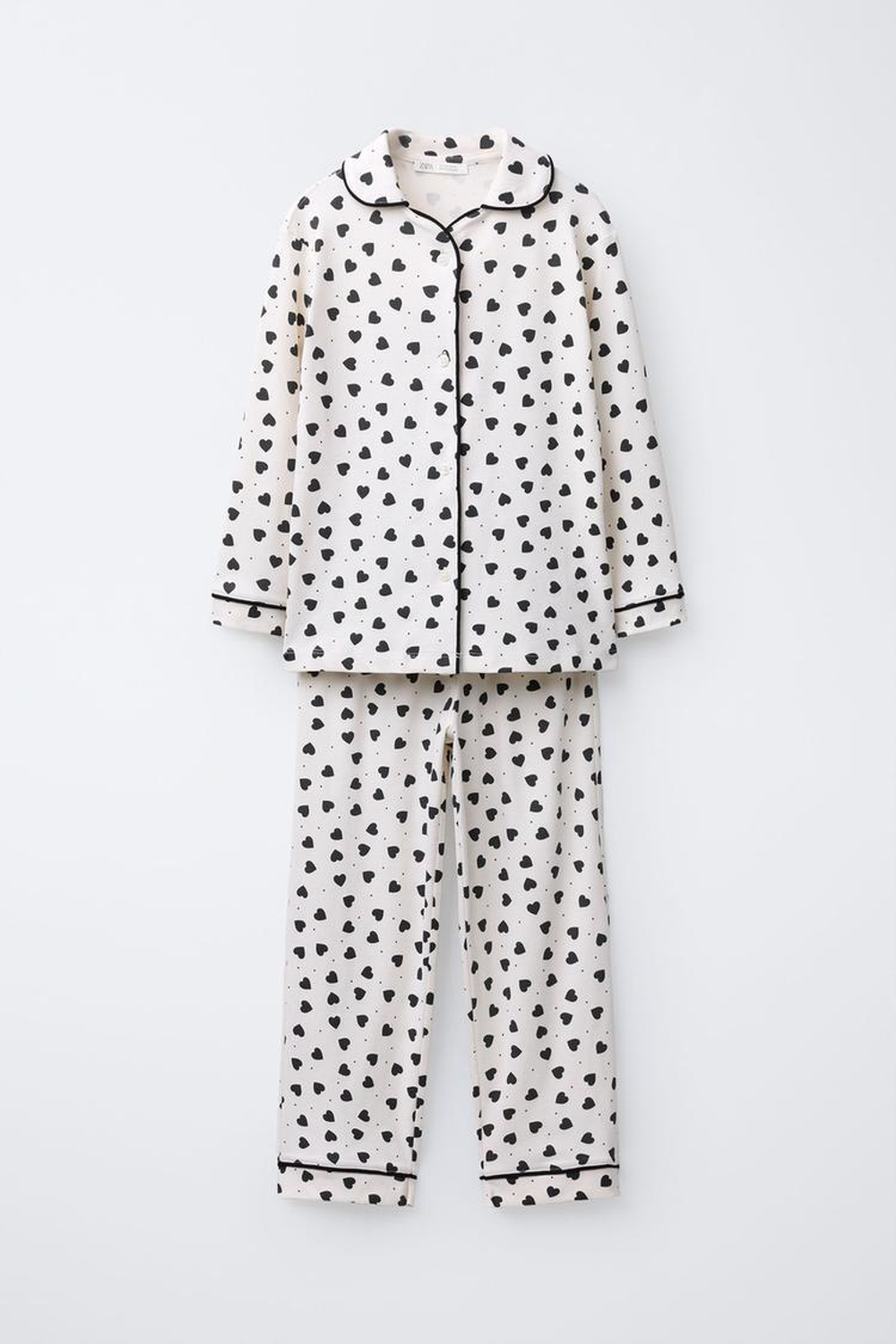 ZARA ПИЖАМА С ПРИНТОМ «СЕРДЦА», ЧЕРНЫЙ/ЭКРЮ