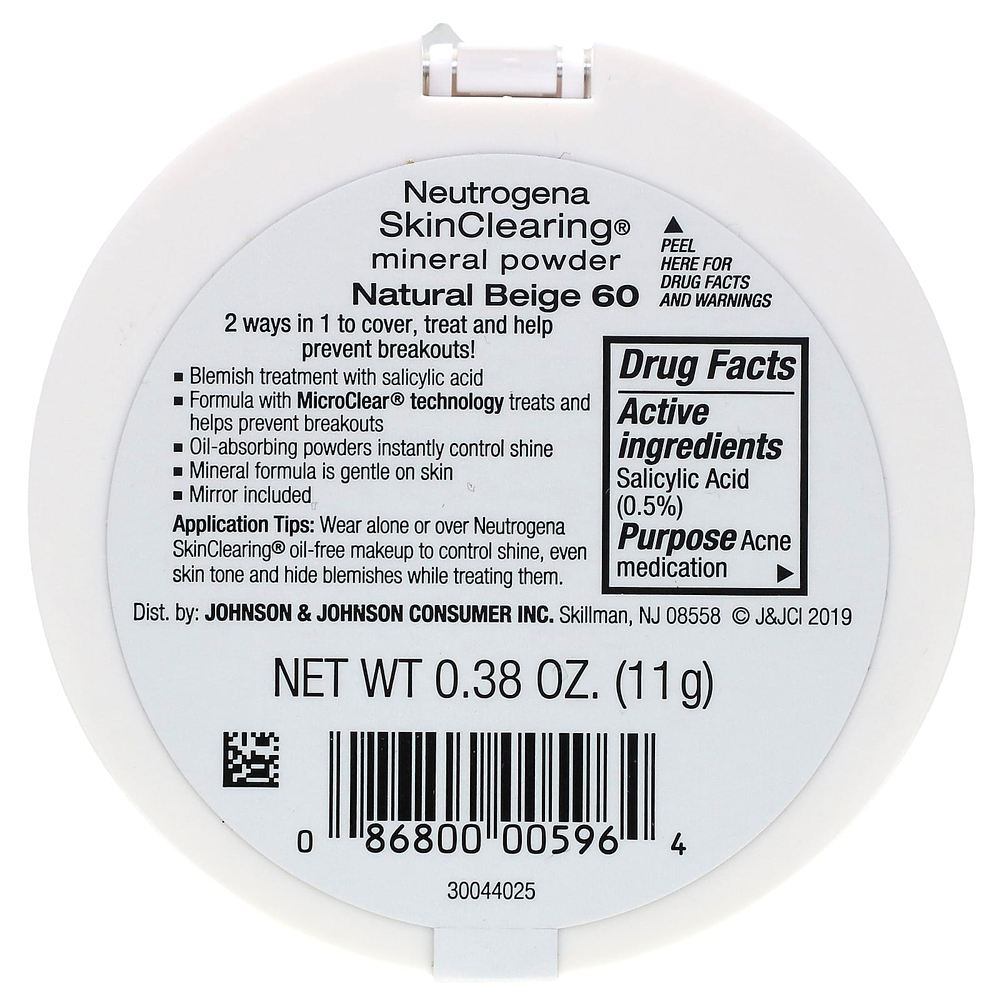 Neutrogena, Очищающая минеральная пудра, натуральный бежевый 60, 11 г (0,38 унции)