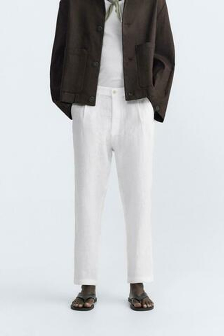ZARA БРЮКИ ИЗ 100% ЛЬНА,  БЕЛЫЙ