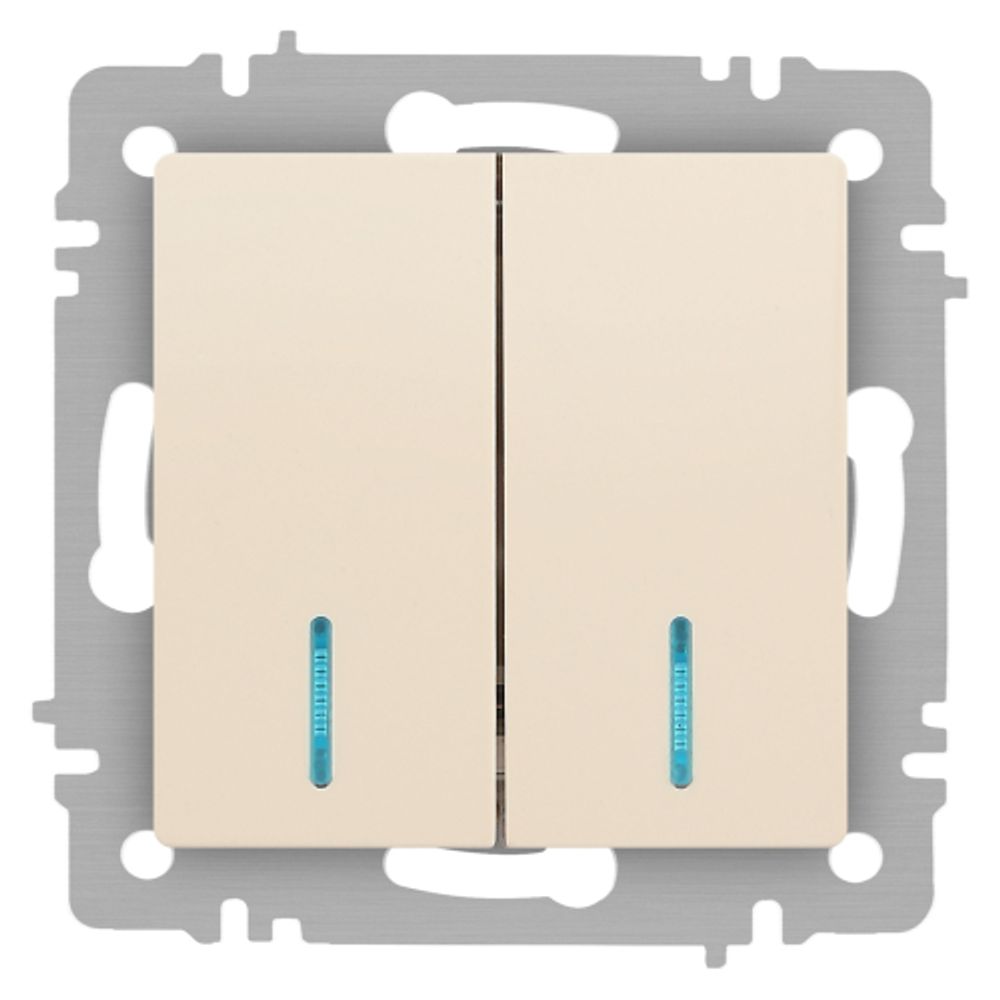 Выключатель Intro Accent 6-105-02 двойной с подсветкой, 10А-250В, IP20, СУ, AL/CU, слоновая кость