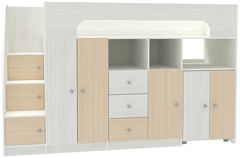 Кровать-чердак КарИВи Астра 11 Белое Дерево  Дуб Молочный