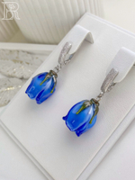 LEFIREL' Серьги серебряные женские "Лазурия" с цветами из муранского стекла / ювелирные украшения из родированного серебра 925