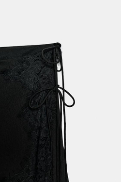 ZARA АТЛАСНАЯ ЮБКА С КРУЖЕВОМ — ZW COLLECTION, ЧЕРНЫЙ