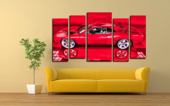 Модульная картина " Красное авто "
