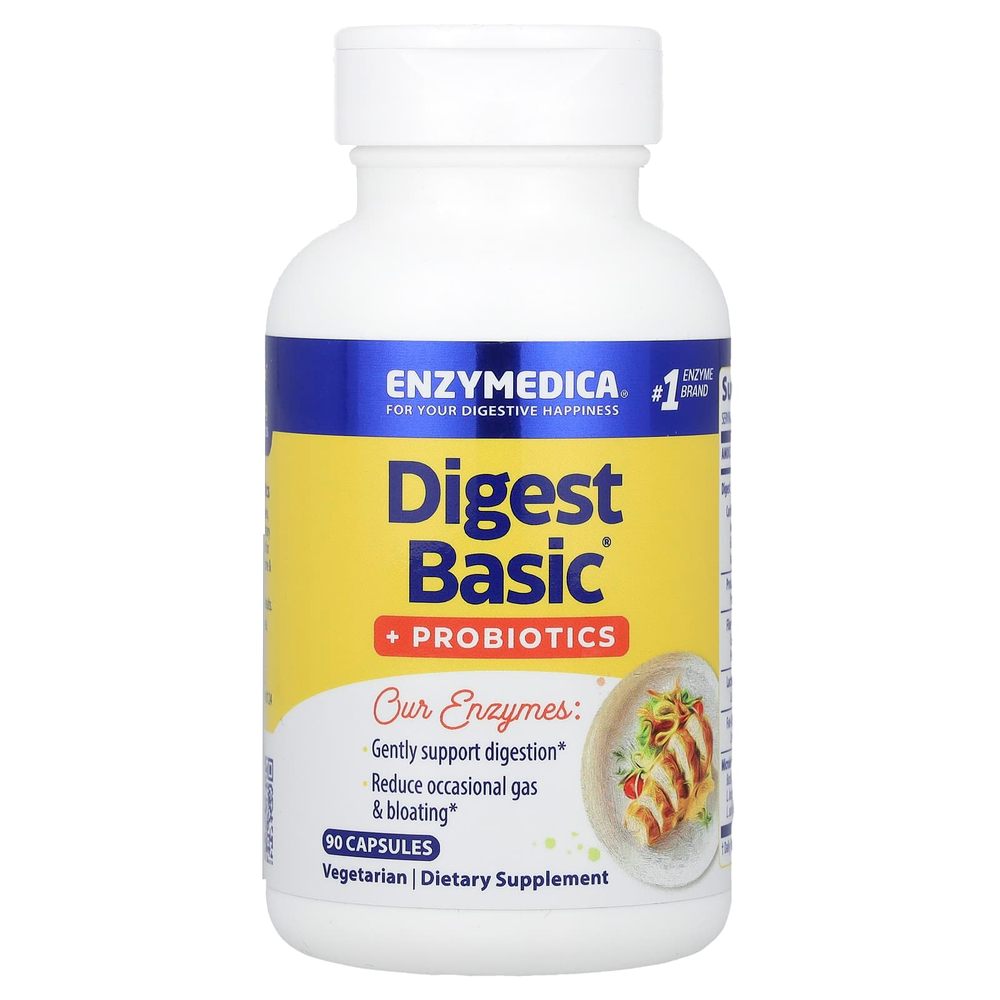Enzymedica, Digest Basic®, добавка для пищеварения с пробиотиками, 90 капсул