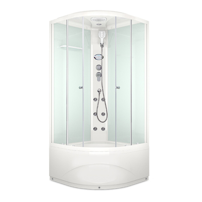 Душевая кабина MELODIA CLASSICA 80х80х218мм высокий поддон, белые стенки с крышей, прозр.стекло, бел.профиль, смесителем, аксес., г/м MB01006