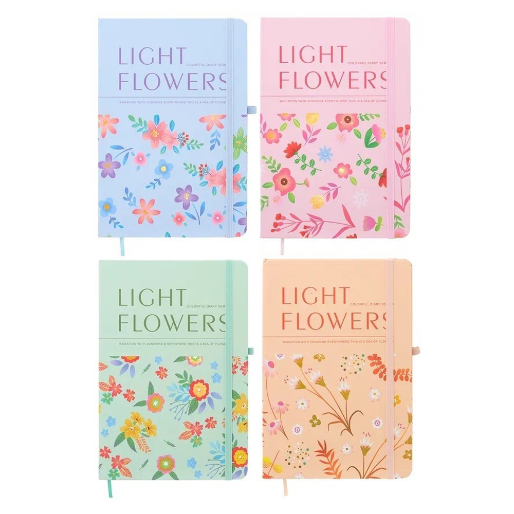 Записная книжка Basir на резинке, формат А5, серия "ЦВЕТЫ", цветная обложка, 21*14 см, 80 листов, 4 цвета ассорти