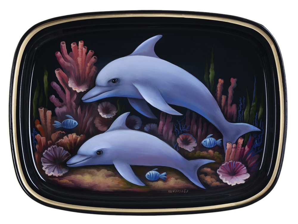 Жостовский поднос декоративный, размер 33х24 см (A12), металлический