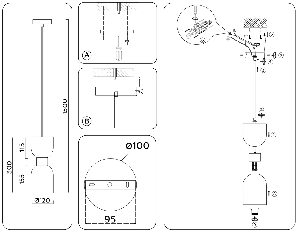 Светильник подвесной LH56091 BS/FR латунь/белый матовый E14 max 60W D120*1500