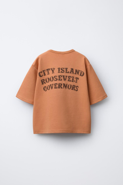 ZARA ФУТБОЛКА ИНТЕРЛОК С НАДПИСЬЮ, ОРАНЖЕВЫЙ