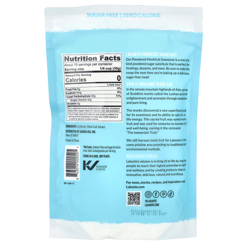 Lakanto, Подсластитель из плодов монаха с эритритолом, в виде порошка, 454 г (16 унций)