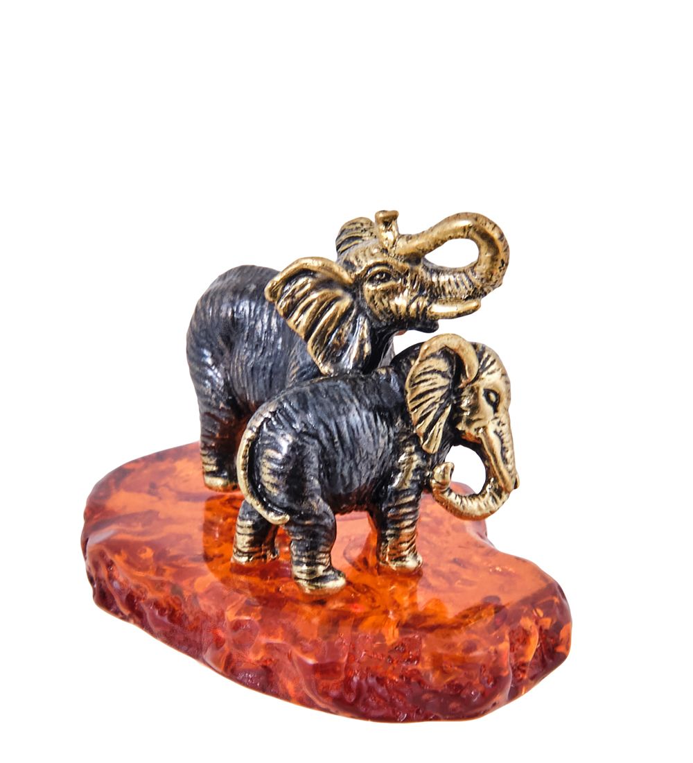 Народные промыслы AM- 205 Фигурка «Слоны» (латунь, янтарь)