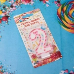 Свеча для торта Цифра Happy «2» 6*4 см, красный