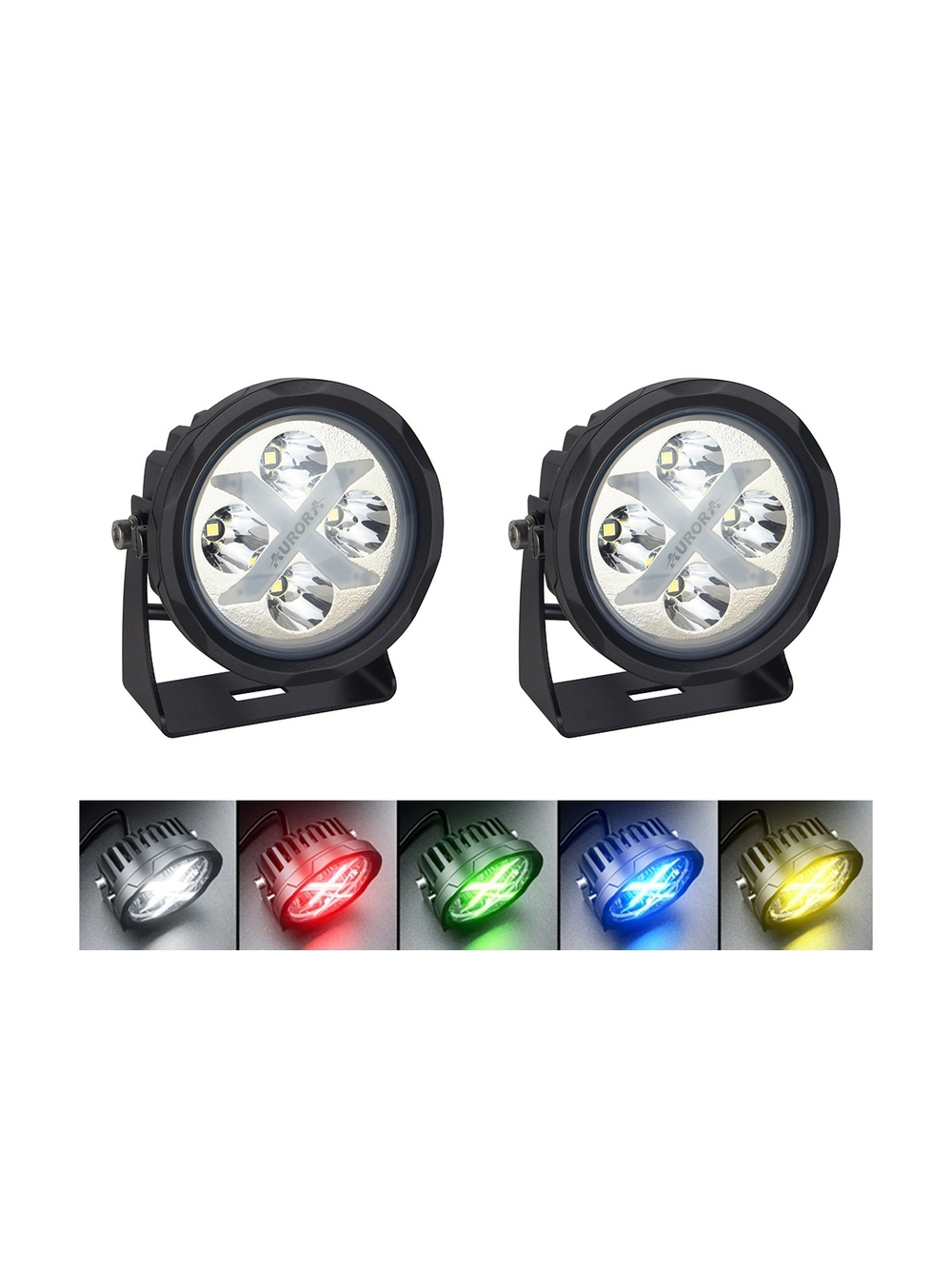 Светодиодные фары дальнего света AURORA 102 мм 40W с RGB подсветкой (комплект 2 шт)