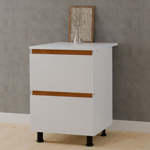 Кухонный модуль напольный 60 см Валенсия с 3-мя ящиками со столешницей, с дубовыми панелями, на ножках / белый, массив дуба