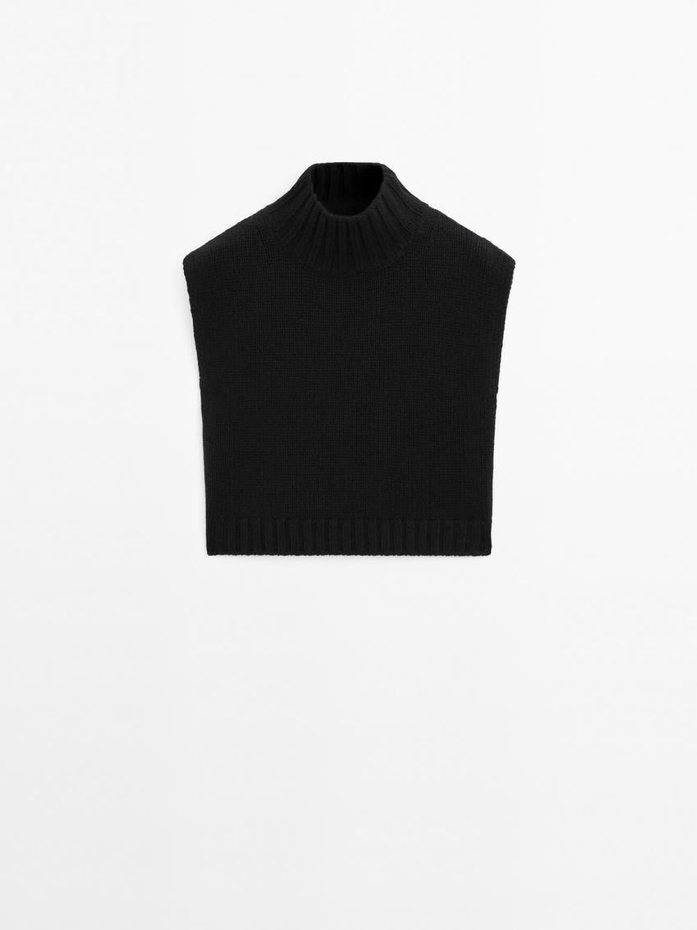 Massimo Dutti Трикотажный жилет с высоким воротником, черный
