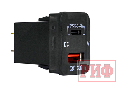 Розетка USB Type C, QC 3.0 с вольтметром для Toyota 32x20