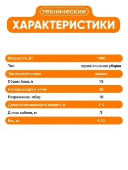 Пылесос строительный; Вихрь (1400 вт; 15л) пылесос промышленный