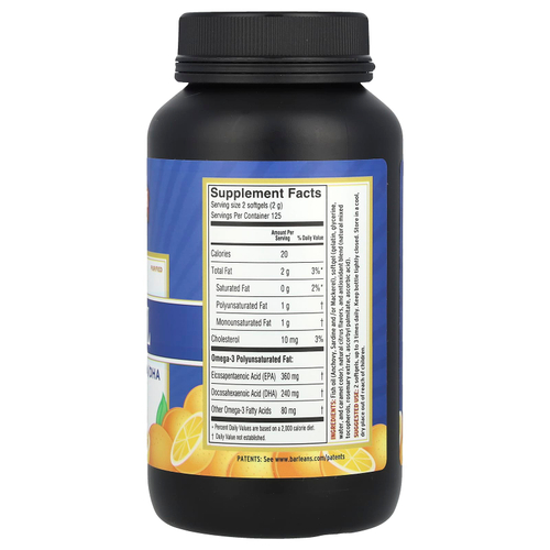Barlean's, Fresh Catch®, рыбий жир, омега-3 ЭПК и ДГК, апельсин, 250 капсул (300 мг в капсуле)