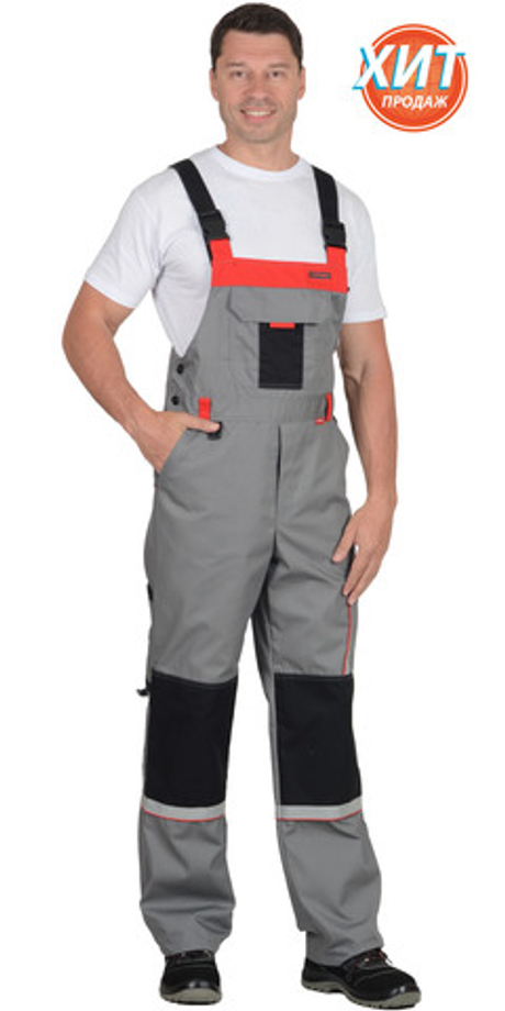 Полукомбинезон "СТАН" : ср-серый с черной и красной отделкой